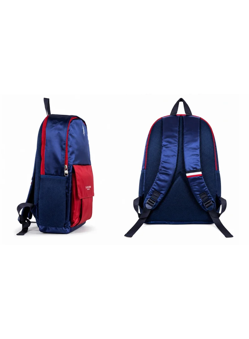 U.S. Polo Assn. U.S. Polo Assn. Classic Navy Burgundy Contrast Flap Backpack for School and Office MultiCompartment Bag for Campus