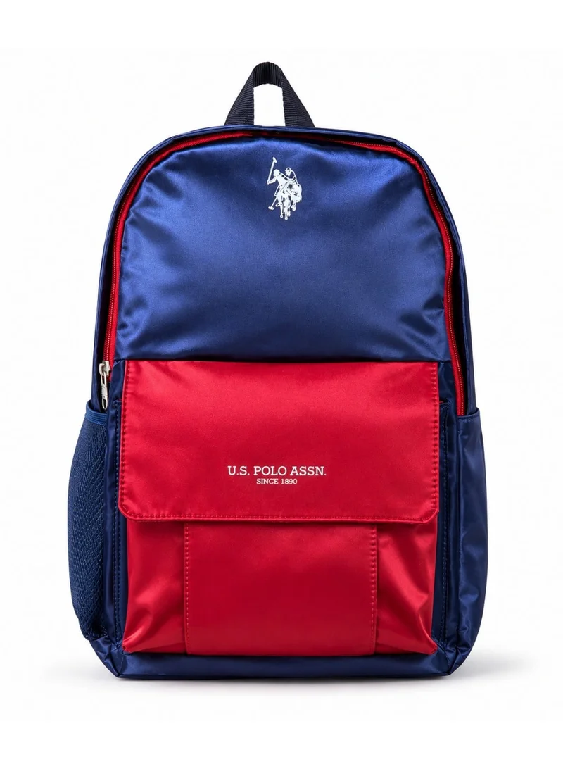 U.S. Polo Assn. U.S. Polo Assn. Classic Navy Burgundy Contrast Flap Backpack for School and Office MultiCompartment Bag for Campus