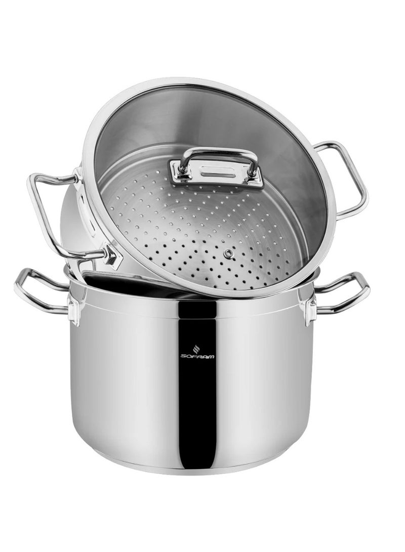 سوفرام قدر طبخ بخار سوفرام استيل تركي غطاء زجاج مقاس 22 سم - Image 3