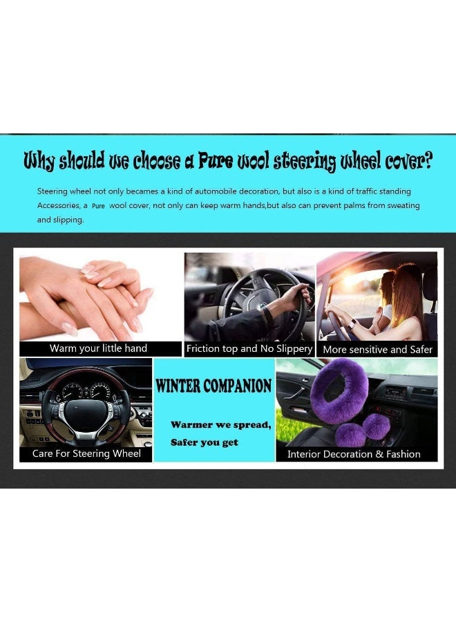 Nan Younglingn Car Steering Wheel Cover Gear Shift Handbrake Fuzzy Cover 1 Set 3 Pcs Multi-Colored with Winter Warm Pure Wool Fashion for Girl Women Ladies Universal Fit Most Car (Purple) - Image 5