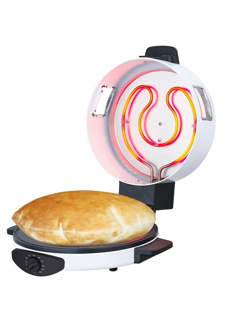 KLIKONIX Arabic Bread & Pizza Maker, 30cm Non-Stick Baking Plate | Halogen Tube & Stainless Steel Heating Coil | Adjustable Double Thermostat | 1800W | High Temp 180 - 240 Degree KBM-865  - Image 3