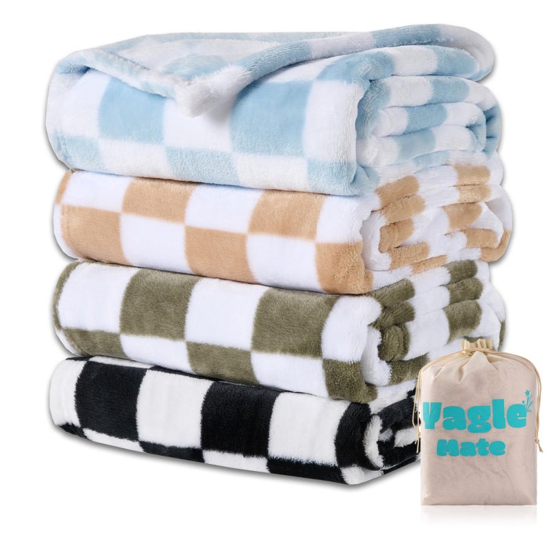 Yagle Mate 4 Pcs Baby Blankets Fluffy Small Crib Baby Blankets for Boys Fleece Checkered Blanket Toddler Receiving Blankets 3040 - Image 2