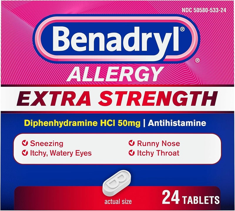 Benadryl بنادريل ليكوي جيلز دواء مضاد للهستامين لعلاج الحساسية تخفيف البرد خالي من الأصباغ 24 حبة قوة إضافية تخفيف الحساسية 50 ملغ أقراص ديفينهيدرامين 24 حبة - Image 5