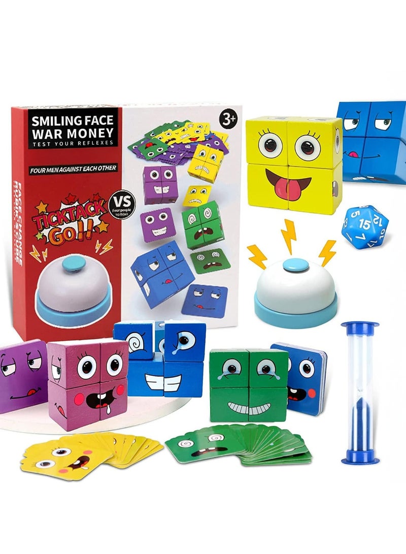 BEYTOR Wooden Expressions Matching Block Puzzle Game – Face Change Cubes, Montessori Educational Toy for Kids Ages 3–12, Family Logic & Reaction Speed Game with Cards & Wooden Blocks - Image 1