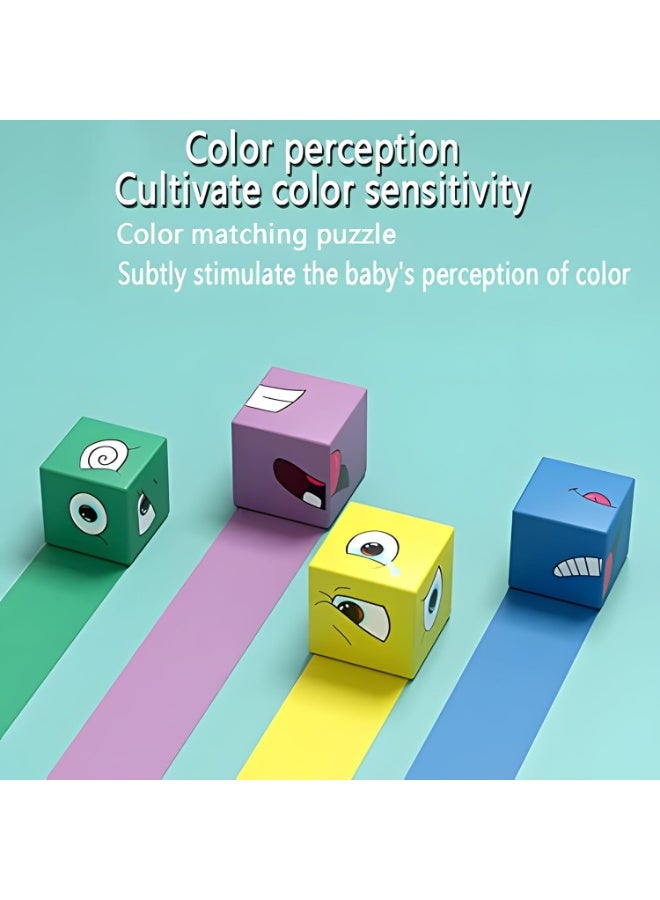 BEYTOR Wooden Expressions Matching Block Puzzle Game – Face Change Cubes, Montessori Educational Toy for Kids Ages 3–12, Family Logic & Reaction Speed Game with Cards & Wooden Blocks - Image 4