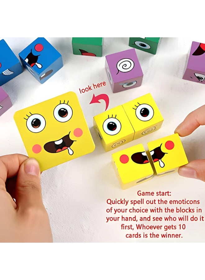 BEYTOR Wooden Expressions Matching Block Puzzle Game – Face Change Cubes, Montessori Educational Toy for Kids Ages 3–12, Family Logic & Reaction Speed Game with Cards & Wooden Blocks - Image 5