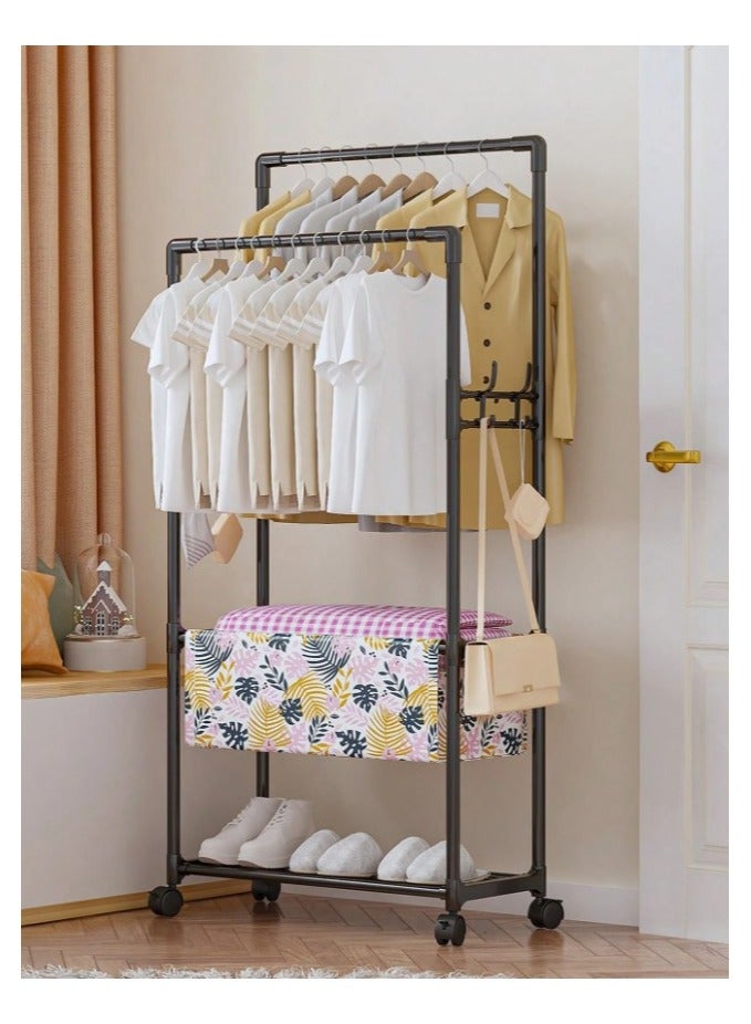 Cloth Rack - Multifunctional Hanging Wardrobe Stand with Wheels,  2 Storage Shelves, Shoe Rack, Clothes Organizer, Hooks & Clothes Drying Solution  - Image 4