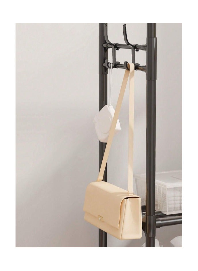 Cloth Rack - Multifunctional Hanging Wardrobe Stand with Wheels,  2 Storage Shelves, Shoe Rack, Clothes Organizer, Hooks & Clothes Drying Solution  - Image 3
