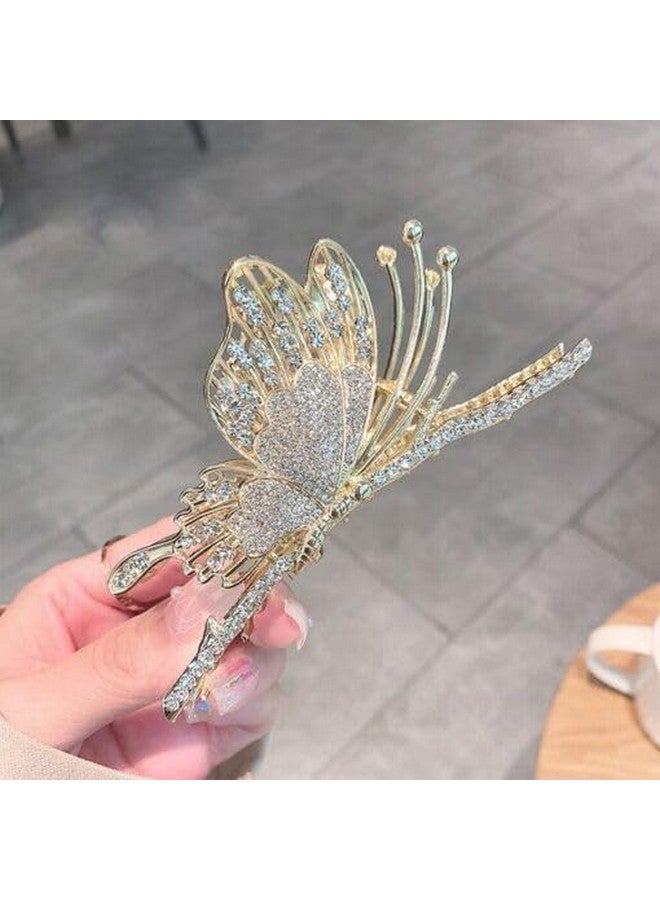 FREEBIES Painted Butterfly Hair Claw Clamps Elegant Hair Claw Clip for Thick Thin Hair Korean Hair Accessories Clutcher For Woman And Girls Golden Butterfly Hair Clip Metal Wedding Hair Claw Clip For Women Hair Claw - Image 3