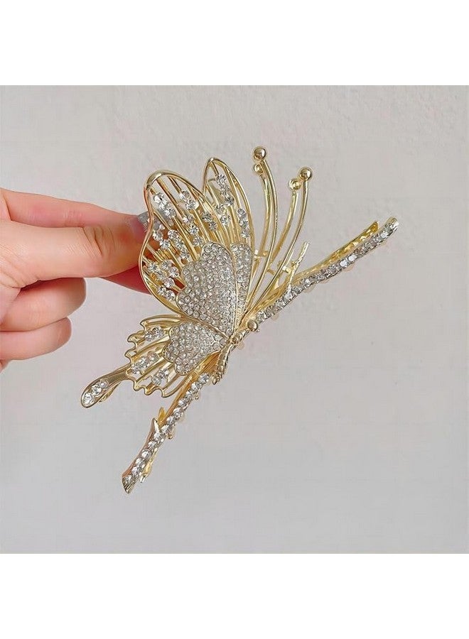 FREEBIES Painted Butterfly Hair Claw Clamps Elegant Hair Claw Clip for Thick Thin Hair Korean Hair Accessories Clutcher For Woman And Girls Golden Butterfly Hair Clip Metal Wedding Hair Claw Clip For Women Hair Claw - Image 1