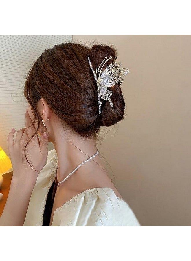 FREEBIES Painted Butterfly Hair Claw Clamps Elegant Hair Claw Clip for Thick Thin Hair Korean Hair Accessories Clutcher For Woman And Girls Golden Butterfly Hair Clip Metal Wedding Hair Claw Clip For Women Hair Claw - Image 2
