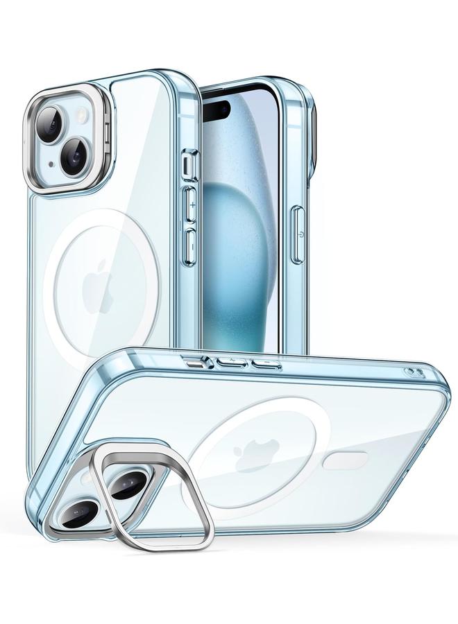 Jetech Kickstand Case For Iphone 15 6.1 Inch Compatible With Magsafe Built In Camera Ring Stand Shockproof Phone Bumper Cover Magnetic Anti Scratch Clear Back Blue - Image 1