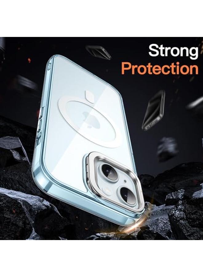 Jetech Kickstand Case For Iphone 15 6.1 Inch Compatible With Magsafe Built In Camera Ring Stand Shockproof Phone Bumper Cover Magnetic Anti Scratch Clear Back Blue - Image 5
