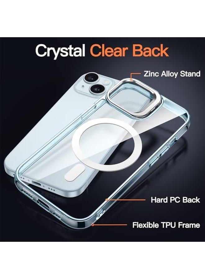 Jetech Kickstand Case For Iphone 15 6.1 Inch Compatible With Magsafe Built In Camera Ring Stand Shockproof Phone Bumper Cover Magnetic Anti Scratch Clear Back Blue - Image 4