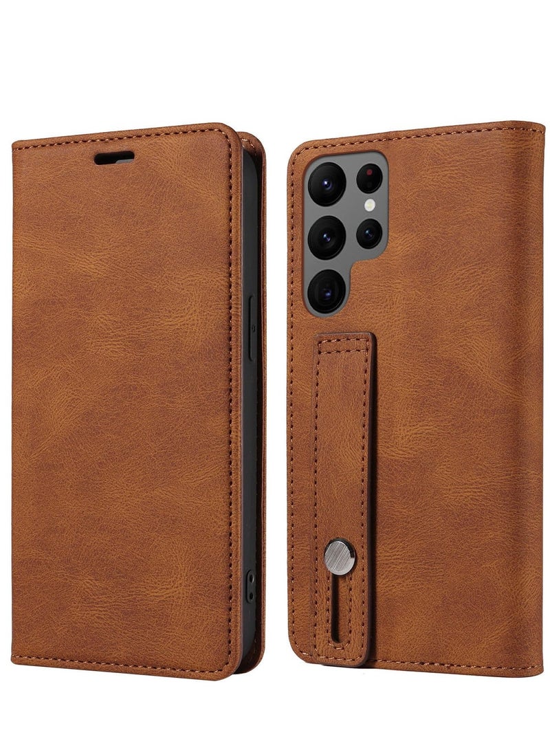 Mmmon For Samsung Galaxy S23 Ultra Wallet Case with strap,Premium Flip Leather Card Holder Shockproof Phone Case Cover for Samsung Galaxy S23 Ultra(Brown)  - Image 1