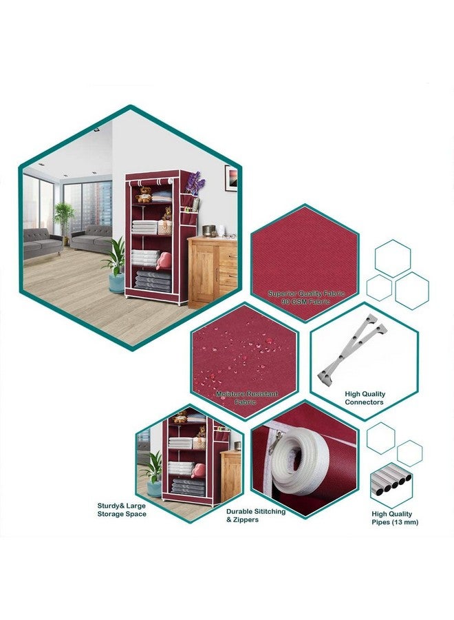 PHILOSHOP 4 Tier Collapsible Wardrobe Clothes Organizer Adjustable Racks Space Saving Foldable Stand Multipurpose Storage Shelves Lightweight Cabinet for Men, Women, Kids with Cover (Maroon) - Image 5