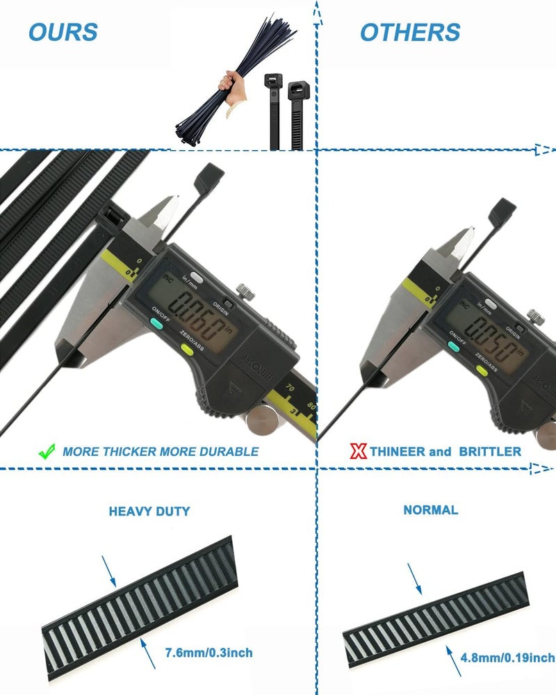 HS 18 Inch Zip Ties Black Heavy Duty 120 Pounds Wide Straps (50 Pack) Nylon PA66 UV Resistant,Self-Locking Large Long Electrical Plastic Cable Wire Zipties for Outdoor Use,Multi Purpose - Image 2