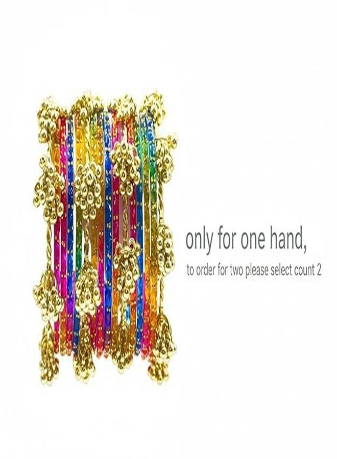 BANGLESKART 16pc dark Multi Color Glass Bangles Set Viral Kashmiri Ghungroo Chuda with Heavy Gold Guchha Charms Traditional Jewelry Women Multicolor - Image 3