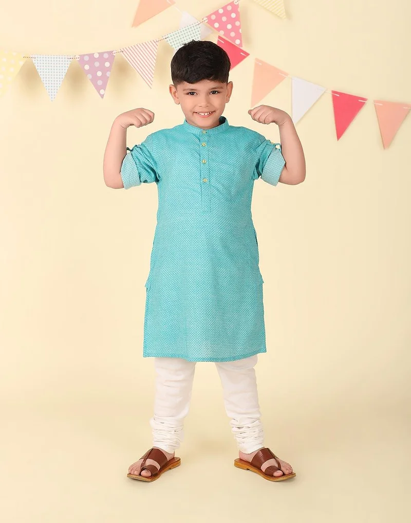 Fabindia Blue Cotton Dobby Long Kurta