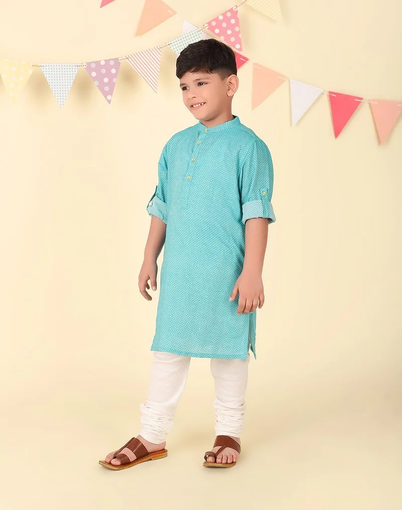 Fabindia Blue Cotton Dobby Long Kurta