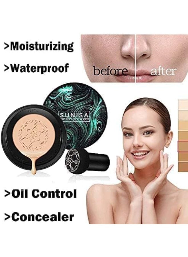 سونيسا كريم أساس سونيسا (Sunisa) الكوري 3 في 1 - خافي عيوب، مرطب، وواقي شمس SPF 50 - مقاوم للماء وثابت 24 ساعة - مع إسفنجة رأس الفطر - Image 5