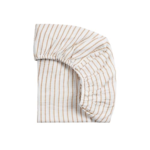 Meracorallo Muslin Mini Crib Sheet Pack n Play Fitted Sheet Soft and Breathable Pack and Play Playard Mattress Sheet for Baby Boys and Girls Neutral Stripe - Image 1