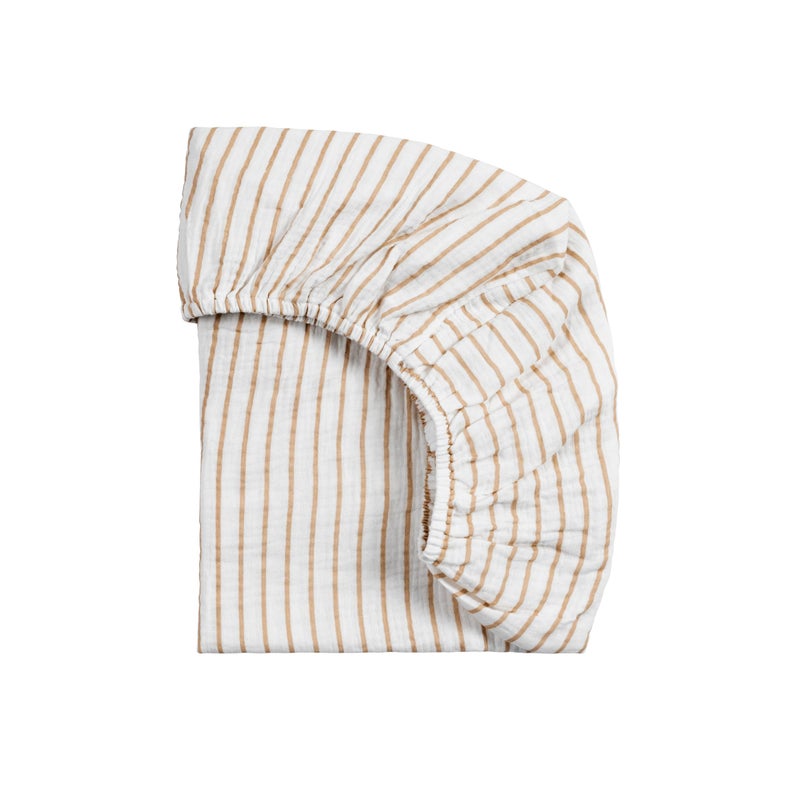 Meracorallo Muslin Mini Crib Sheet Pack n Play Fitted Sheet Soft and Breathable Pack and Play Playard Mattress Sheet for Baby Boys and Girls Neutral Stripe - Image 3