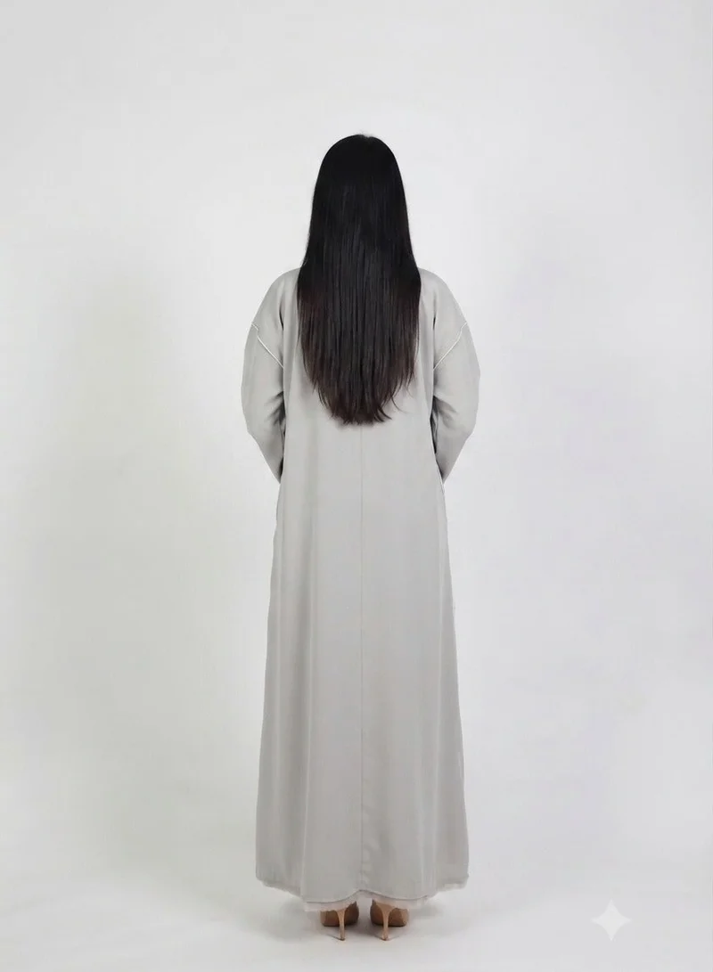 Nikias Grey Barbie Abaya with Off-White Piping