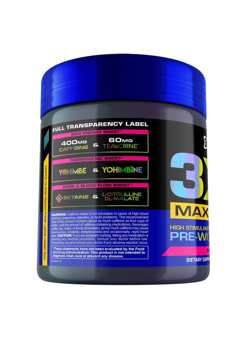 USN 3Xt Max Energy, High Stimulant And Thermogenic Pre-Workout, Fruit Punch Flavour, 30Servings - Image 2