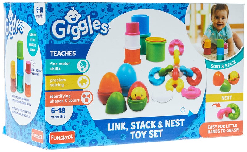 مجموعة ألعاب Link Stack N Nest ، طقم هدايا 3 في 1 متعدد الألوان ، يطور المهارات الحركية ، 6 أشهر فما فوق ، ألعاب الرضع ومرحلة ما قبل المدرسة