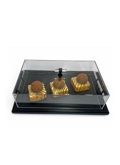 Abareek Al Safa Wooden Serving Dish With An Acrylic Lid for Serving Pastries and Toast With a Perfect Design 35/24  - Image 1