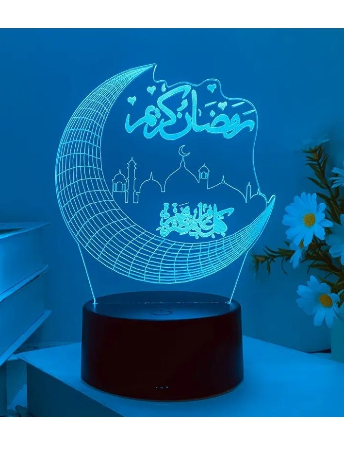 Home Care 1pc Ramadan festival elements LED night light, USB plug, transparent acrylic panel, moon castle pattern decoration night light, atmosphere decoration table light, bedroom bed with night light Multicolour  - Image 3