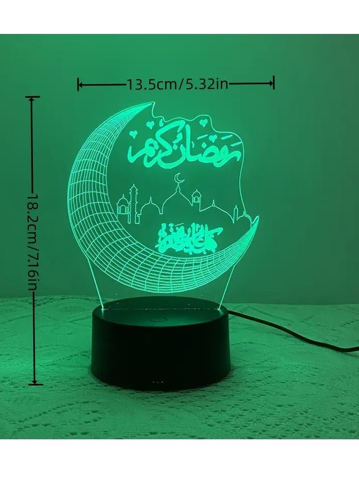 Home Care 1pc Ramadan festival elements LED night light, USB plug, transparent acrylic panel, moon castle pattern decoration night light, atmosphere decoration table light, bedroom bed with night light Multicolour  - Image 4