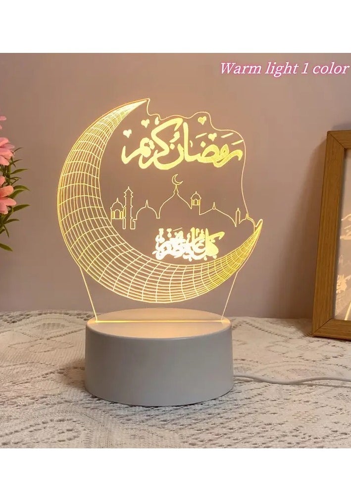 Home Care 1pc Ramadan festival elements LED night light, USB plug, transparent acrylic panel, moon castle pattern decoration night light, atmosphere decoration table light, bedroom bed with night light Multicolour  - Image 1