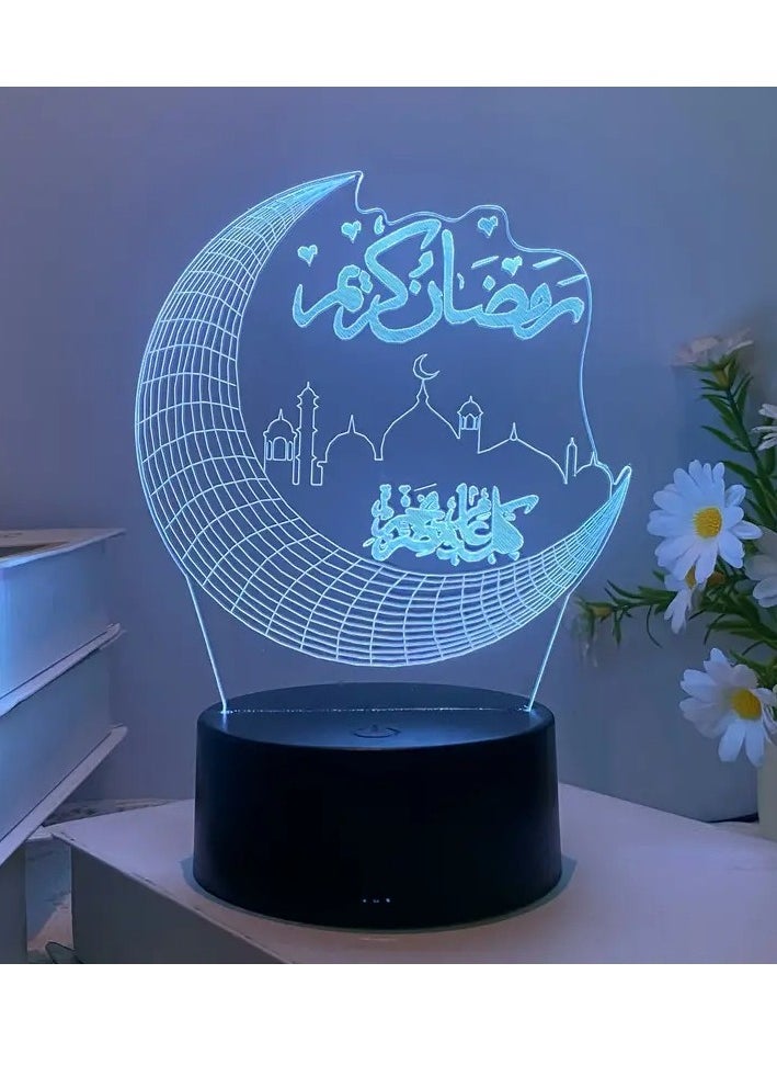 Home Care 1pc Ramadan festival elements LED night light, USB plug, transparent acrylic panel, moon castle pattern decoration night light, atmosphere decoration table light, bedroom bed with night light Multicolour  - Image 5