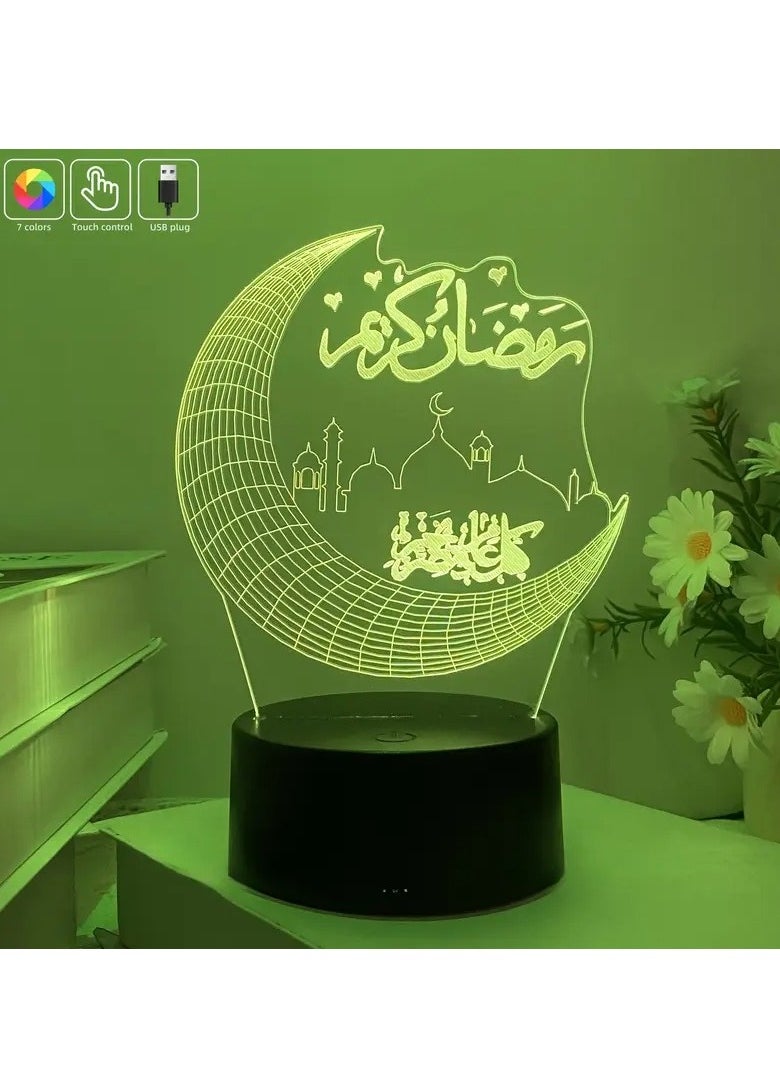 Home Care 1pc Ramadan festival elements LED night light, USB plug, transparent acrylic panel, moon castle pattern decoration night light, atmosphere decoration table light, bedroom bed with night light Multicolour  - Image 2