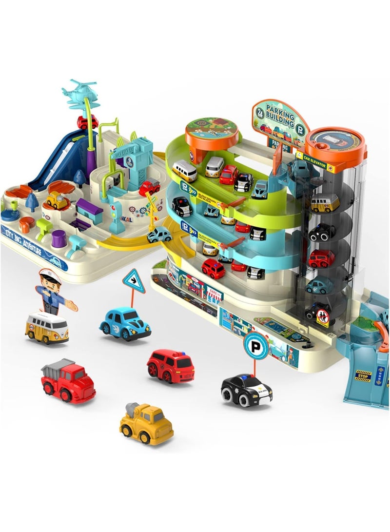 M.A&F's Electric Rail Car Building Parking Lot Adventure Racing Rail Car Toys Children Brain Mechanical Interactive Rail Cars (A) - Image 1