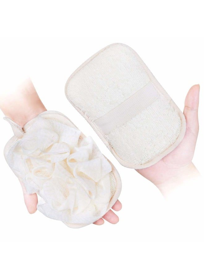 mikimini Bath Mitt for Women, Bath Pouf Mesh Brushes 2 Packs Set | Loofah Sponge & Exfoliating Pad 2 in 1 Professional Design | Exfoliating Gently with the Elastic Hand Strap or Wearing the Mitten - Image 1