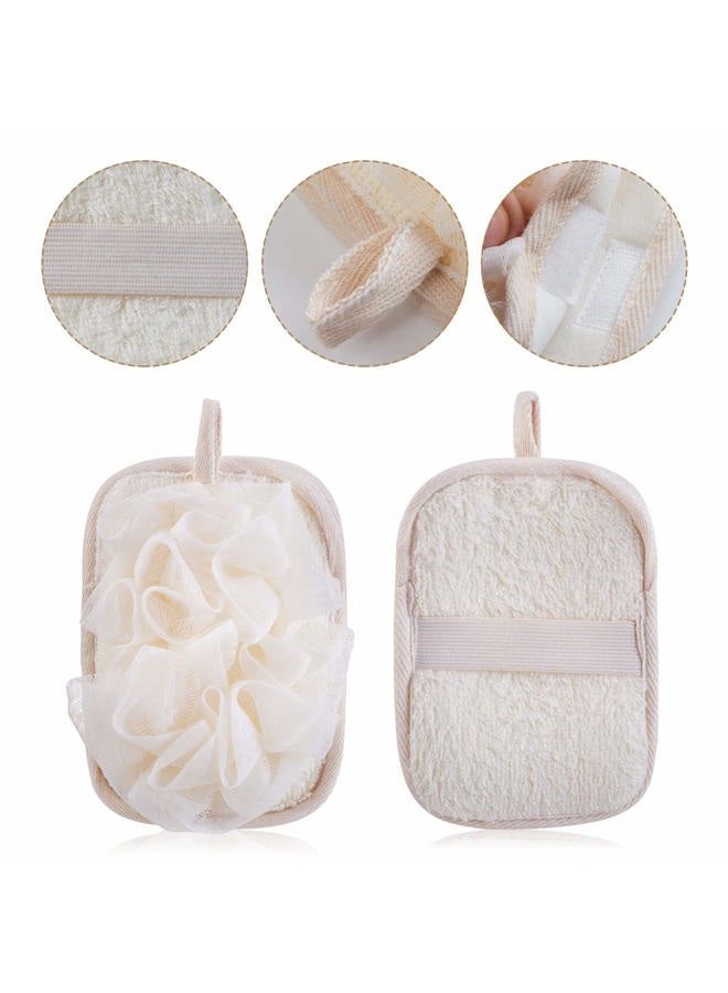 mikimini Bath Mitt for Women, Bath Pouf Mesh Brushes 2 Packs Set | Loofah Sponge & Exfoliating Pad 2 in 1 Professional Design | Exfoliating Gently with the Elastic Hand Strap or Wearing the Mitten - Image 3