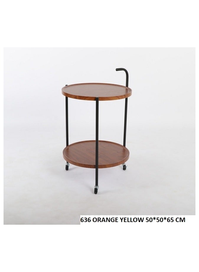 watheer Watheer Furniture 2-Tier Round Tea and Coffee Serving Trolley, Brown  - Image 1