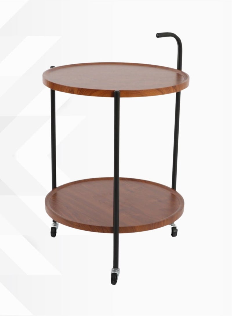 watheer Watheer Furniture 2-Tier Round Tea and Coffee Serving Trolley, Brown  - Image 2