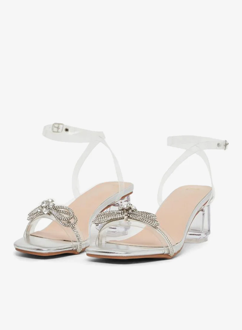 Styli Styli Embellished Bow Transparent Block Heel Sandals