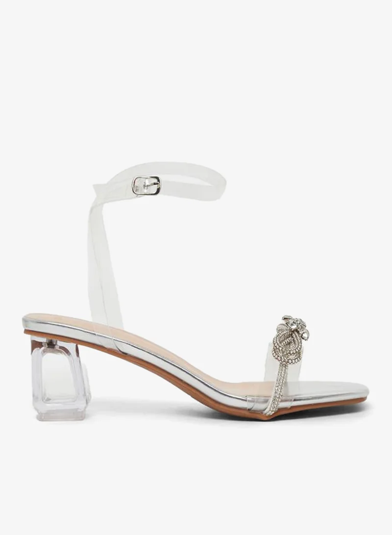 Styli Styli Embellished Bow Transparent Block Heel Sandals