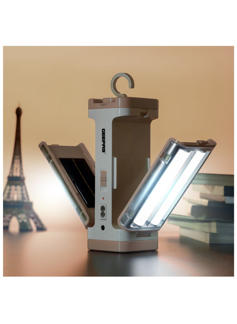 GEEPAS - Rechargeable Solar LED Lantern| Energy Efficient Design with Solar Input and Solar Panel| Compact, Portable and Light-Weight Design with 8 Hours Long Operating Time| Foldable and Portable Lantern| Perfect for Indoor and Outdoor Use|GSE5543 - Image 1