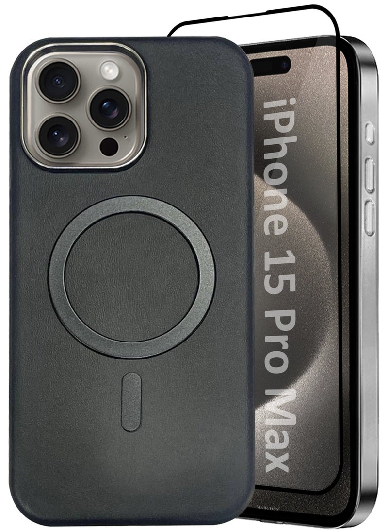 CATANES 2 Pack of PU Leather Case for Apple iPhone 15 Pro Max Compatible with Magsafe, Shockproof Drop Proof Protective Slim Case Classic Black - Image 1