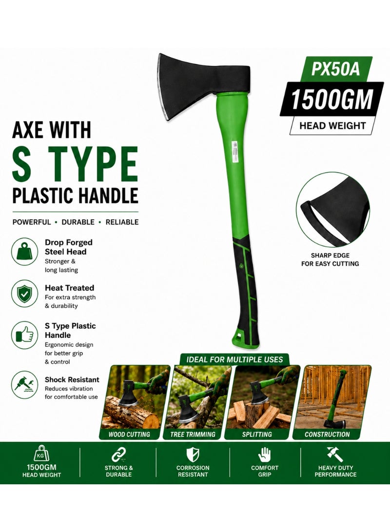 Perfect 1500GM Heavy Duty S-Type Axe with Ergonomic Plastic Handle | Drop Forged Heat-Treated Steel Head | Wood Cutting, Splitting & Tree Trimming Axe - Image 1