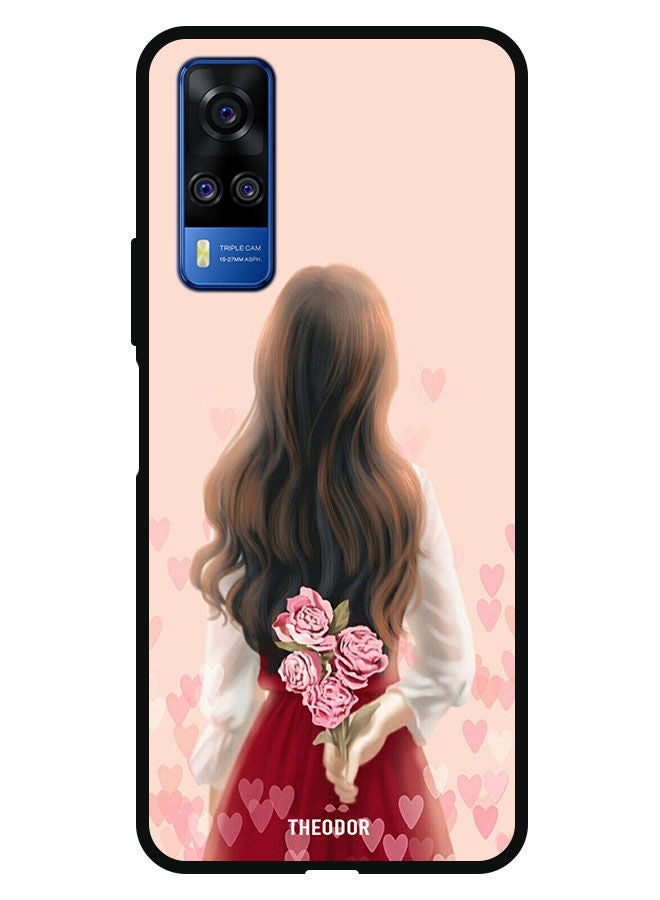 Theodor غطاء حماية لهاتف فيفو Y51 2020 فتاة تخفي الزهور - Image 1