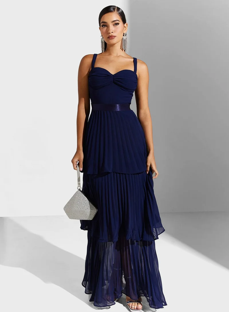Goddiva Pleated Chiffon Dress