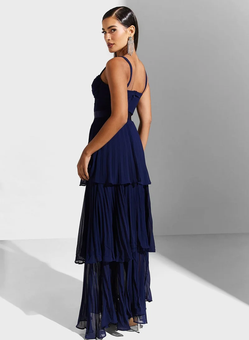 Goddiva Pleated Chiffon Dress