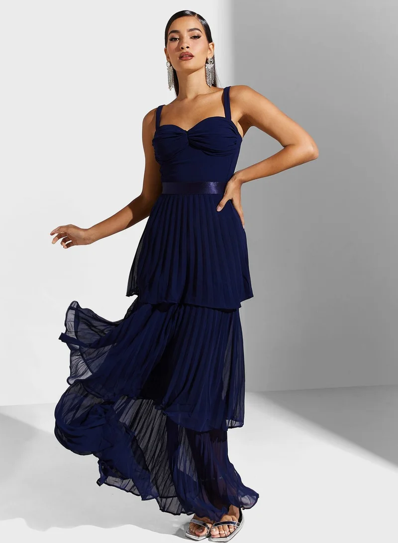 Goddiva Pleated Chiffon Dress